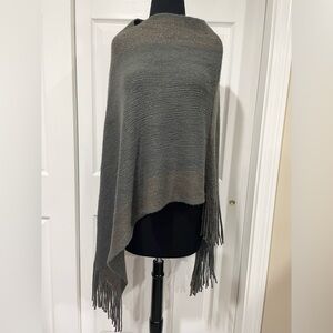 Gray Knit Poncho with Fringe and Bronze Sparkly Accents